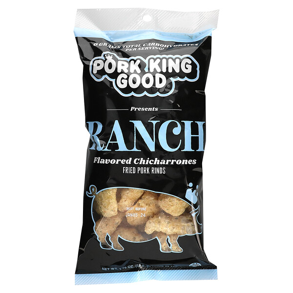 Flavored Chicharrones, Ranch, 1.75 oz (49.5 g) Pork King Good