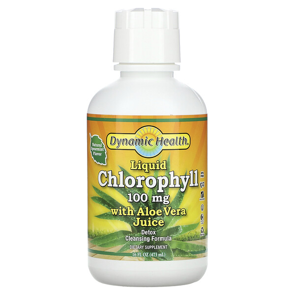 Жидкий хлорофилл, с соком алоэ вера, натуральная мята, 100 мг, 16 жидких унций (473 мл) Dynamic Health