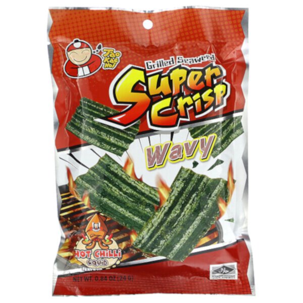 Grilled Seaweed Super Crisp , Wavy, Hot Chilli Squid, 0.84 oz (24 g) Tao Kae Noi