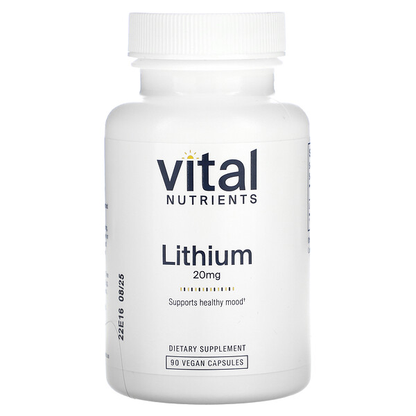 Литий, 20 мг, 90 веганских капсул Vital Nutrients
