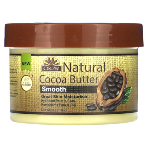 Натуральное масло какао, гладкое, 7 унций (198 г) Okay Pure Naturals