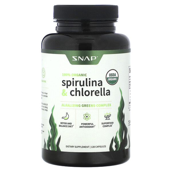 Органическая Спирулина и Хлорелла - 120 капсул - Snap Supplements Snap Supplements