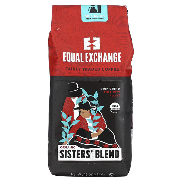 Organic Sisters' Blend, Drip Grind, Full City Roast, 16 унций (454 г) Equal Exchange