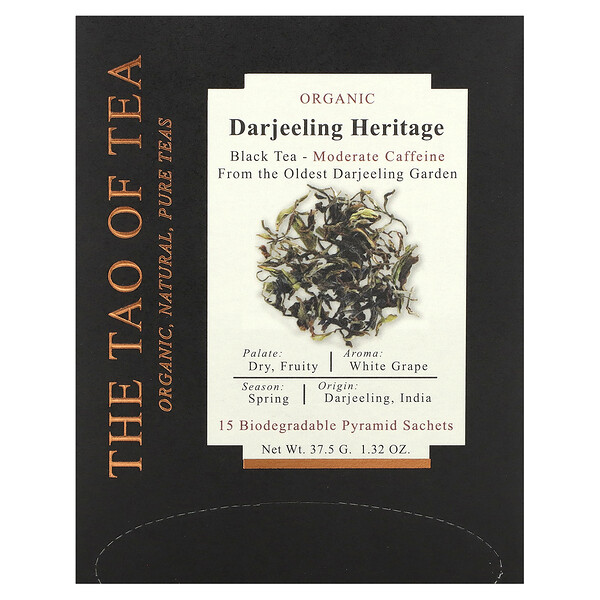 Organic Darjeeling Heritage, Черный чай, 15 пакетиков-пирамидок, 1,32 унции (37,5 г) The Tao of Tea