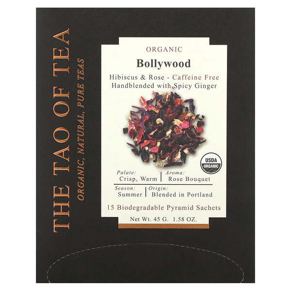 Hibiscus & Rose Tea, Organic Bollywood, Caffeine Free, 15 Pyramid Sachets, 1.58 oz (45 g) The Tao of Tea