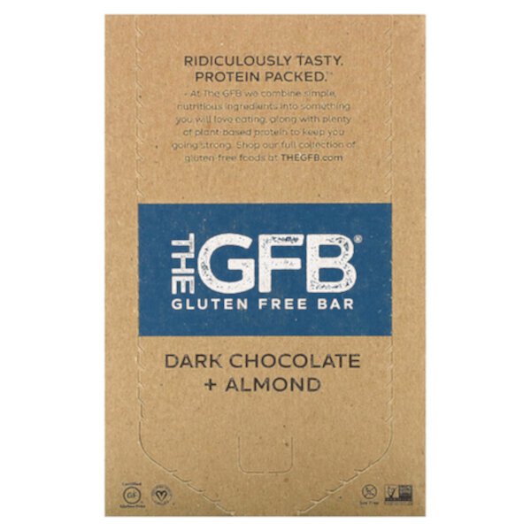 Gluten Free Bars, Dark Chocolate + Almond, 12 Bars, 2.05 oz (58 g) Each The GFB