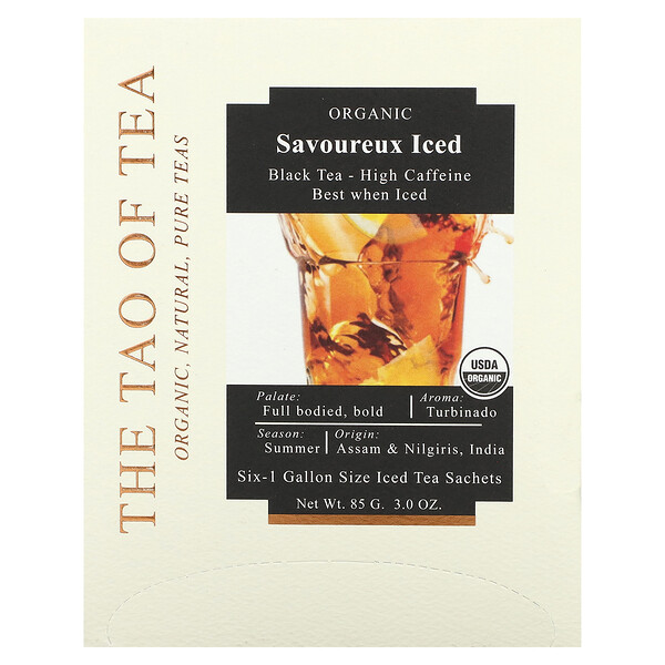 Organic Black Tea, Savoureux Iced , 6 -1 Gallon Sized Sachets, 3.0 oz (85 g) The Tao of Tea