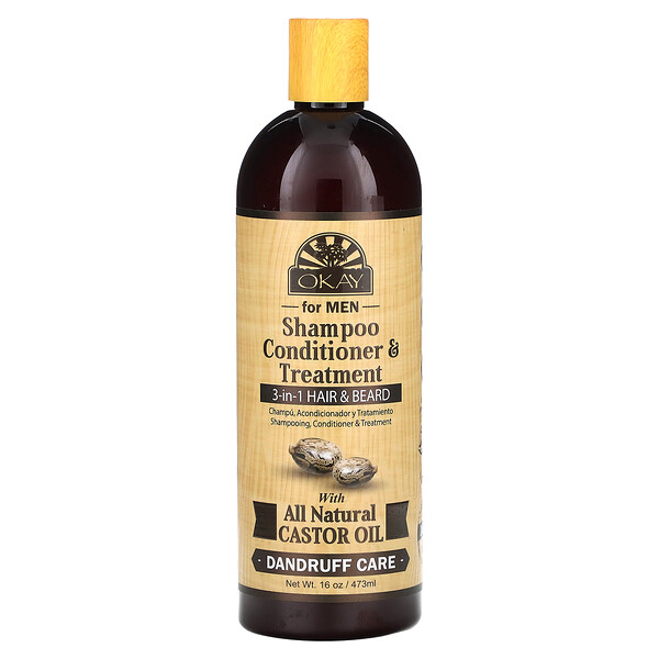 Shampoo, Conditioner & Treatment, 3-in-1 Hair & Beard, For Men, 16 oz (473 ml) Okay Pure Naturals