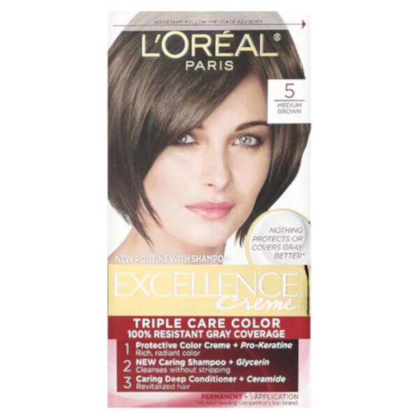 Excellence Creme, Triple Care Color, 5 оттенков средне-коричневого цвета, 1 применение L'oreal