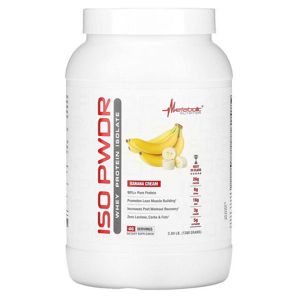 ISOpwdr, Изолят сывороточного протеина, банановый крем, 3,04 фунта (1380 г) Metabolic Nutrition