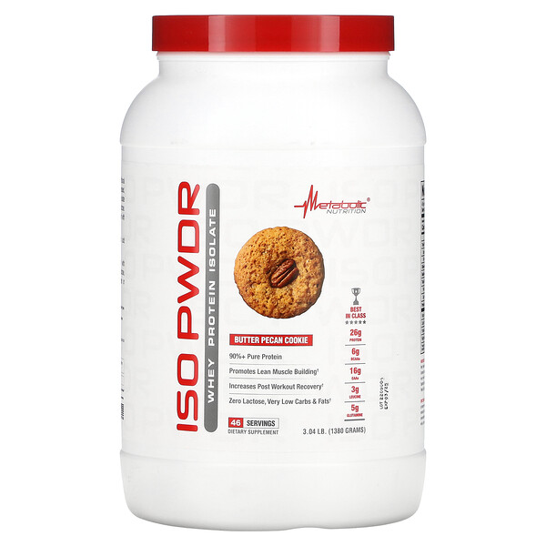 ISOpwdr, Whey Protein Isolate, Butter Pecan Cookie, 3.04 lb (Фунты) (1,380 g) Metabolic Nutrition