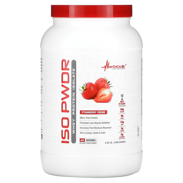 ISOpwdr, Whey Protein Isolate, Strawberry Cream (Крем), 3.04 lb (Фунты) (1,380 g) Metabolic Nutrition