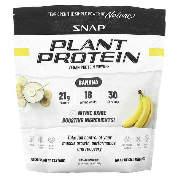 Plant Protein, Веганский протеиновый порошок, банан, 853 г Snap Supplements