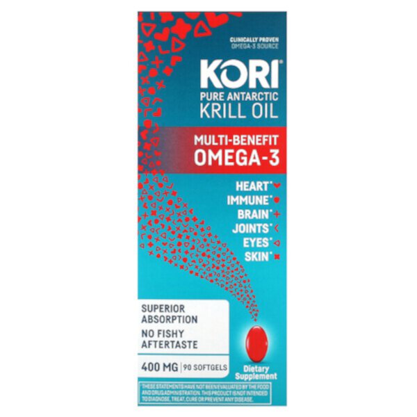 Чистое масло антарктического криля, Мульти-Омега-3 - 400 мг - 90 мягких капсул - Kori Kori