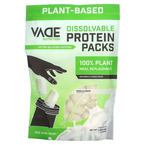 Пакеты растворимых протеинов, 100% заменитель растительной муки, стручки ванили, 1,33 фунта (602 г) Vade Nutrition