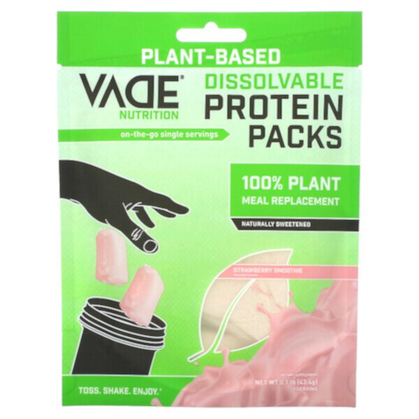 Пакеты растворимых протеинов, 100% заменитель растительной муки, клубничный смузи, 43,4 г (0,1 фунта) Vade Nutrition
