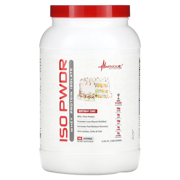 ISOpwdr, Whey Protein Isolate, Birthday Cake, 3.04 lb (Фунты) (1,380 g) Metabolic Nutrition