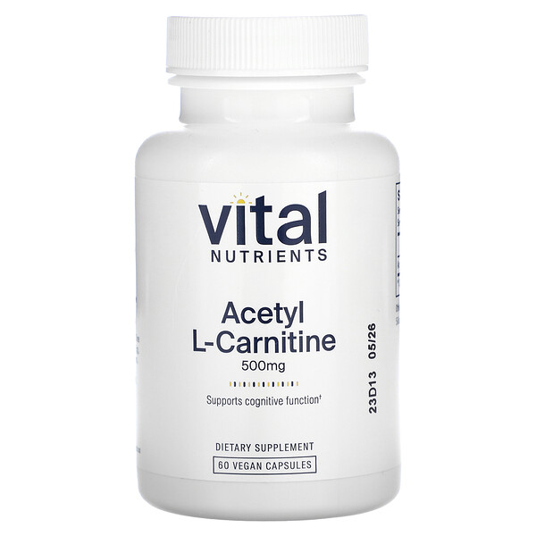Ацетил L-карнитин, 500 мг, 60 веганских капсул Vital Nutrients
