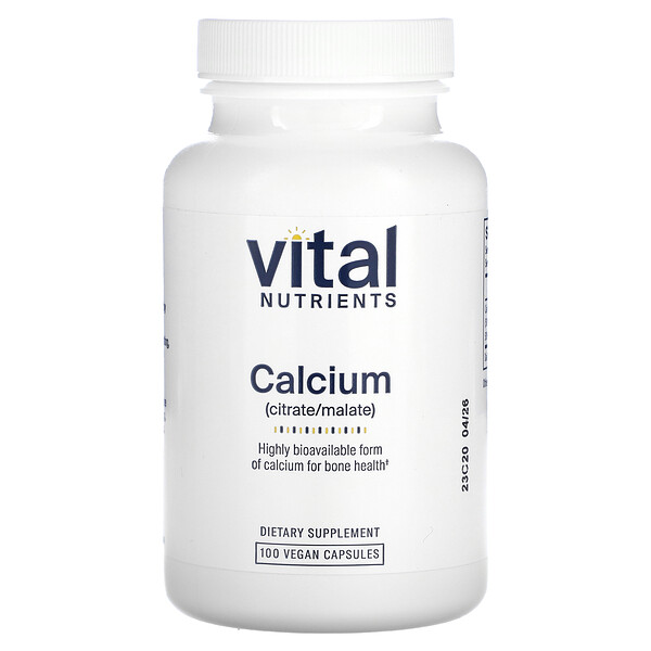Кальций (цитрат/малат), 100 веганских капсул Vital Nutrients