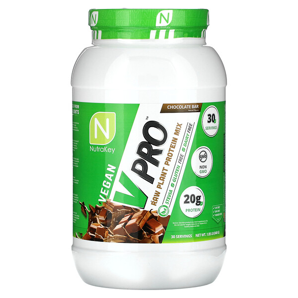 V Pro, Смесь сырых растительных белков, шоколадный батончик, 1,85 фунта (840 г) Nutrakey
