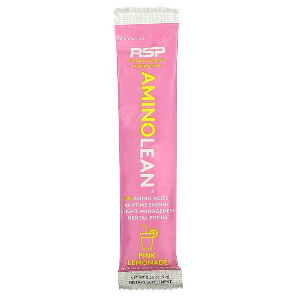 AminoLean, Розовый лимонад, 1 упаковка в стиках, 0,56 унции (9 г) RSP Nutrition
