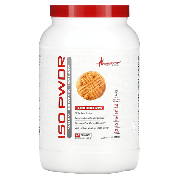 ISOpwdr, Whey Protein Isolate, Peanut Butter Cookie, 3.04 lb (Фунты) (1,380 g) Metabolic Nutrition