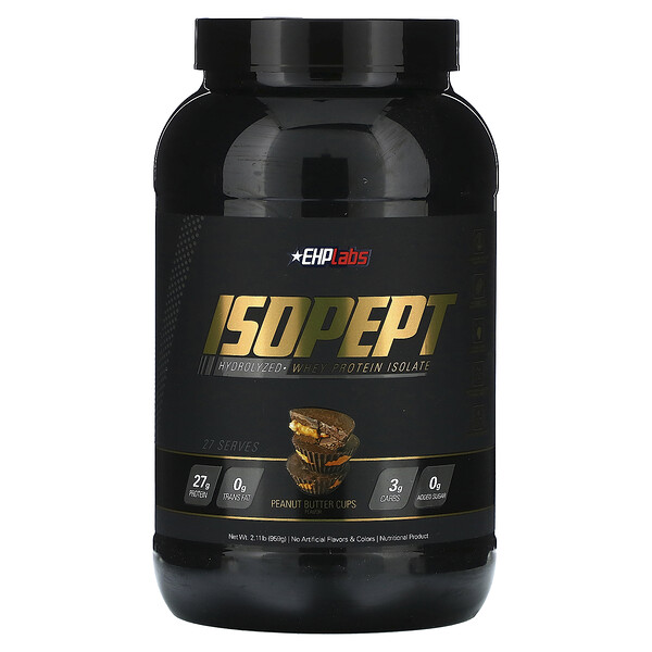 IsoPept, Гидролизованный изолят сывороточного белка, стаканчики с арахисовым маслом, 2,11 фунта (959 г) EHPlabs