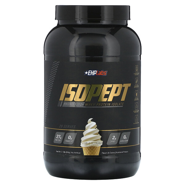 IsoPept, Гидролизованный изолят сывороточного протеина, ванильное мороженое, 2,15 фунта (974 г) EHPlabs