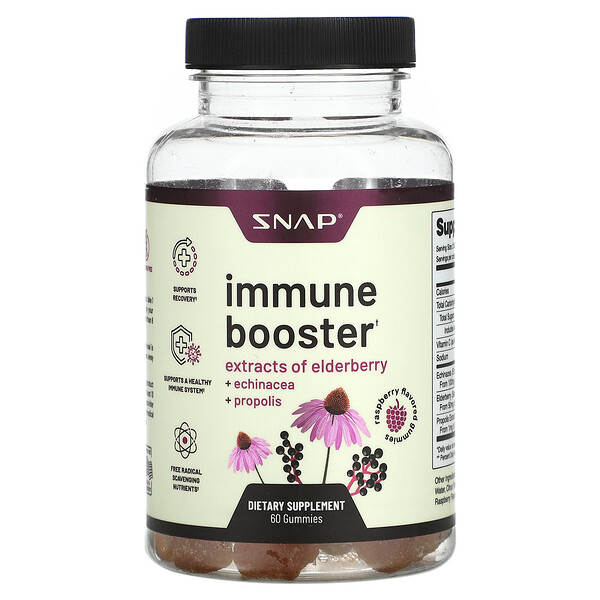 Жевательные конфеты для повышения иммунитета, малина, 60 жевательных конфет Snap Supplements