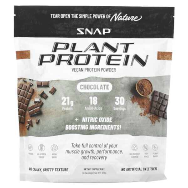 Plant Protein, Веганский протеиновый порошок, шоколад, 939 г Snap Supplements