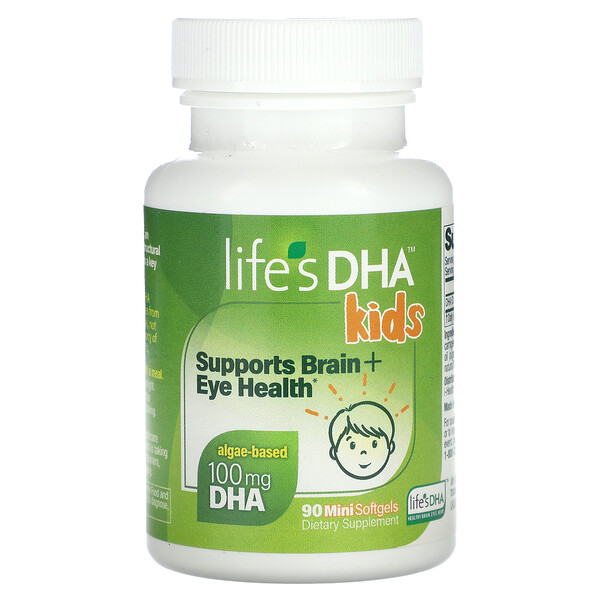 Kids, Здоровье мозга и глаз, 100 мг, 90 мини-желатиновых капсул Life's DHA