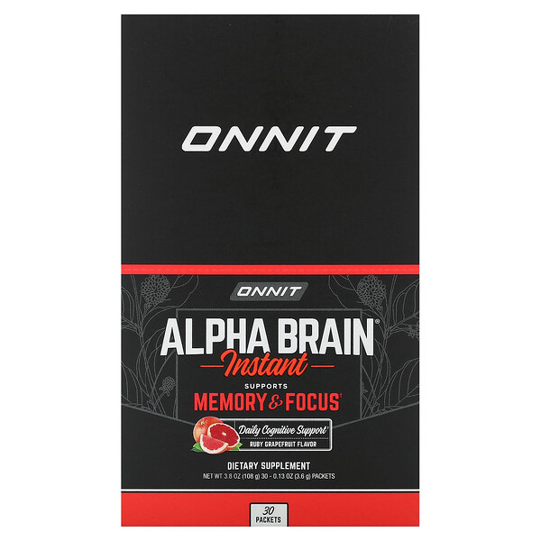 Alpha Brain Instant, Memory & Focus, рубиновый грейпфрут, 30 пакетиков по 0,13 унции (3,6 г) каждый Onnit