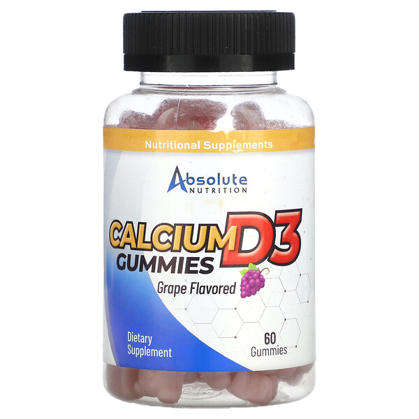 Жевательные конфеты Calcium D3, виноград, 60 жевательных конфет Absolute Nutrition