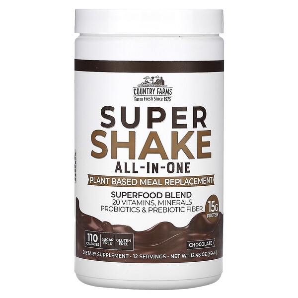 Super Shake, «Все в одном», шоколад, 12,48 унции (354 г) Country Farms