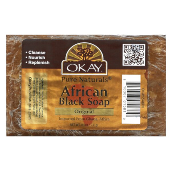 Африканское черное мыло, оригинальное, 8,5 унций (241 г) Okay Pure Naturals