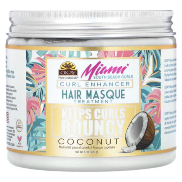 Маска для локонов Miami South Beach с кокосом, 482 г, увлажняющая и питательная Okay Pure Naturals