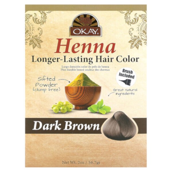 Henna, Long-Lasting Hair Color, Dark Brown , 2 oz (56.7 g) Okay Pure Naturals