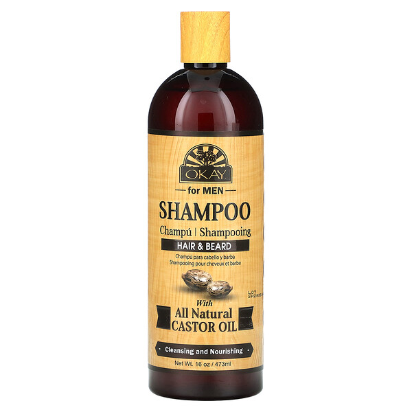 Для мужчин, Шампунь для волос и бороды с натуральным касторовым маслом, 16 унций (473 мл) Okay Pure Naturals
