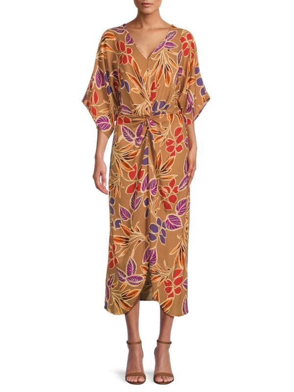 Платье-кимоно миди с принтом листьев RENEE C