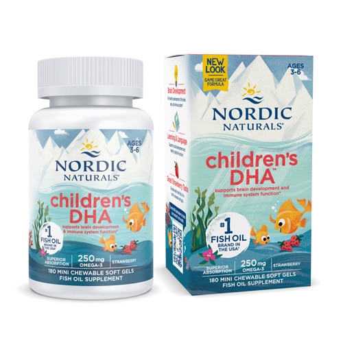 Детское рыбий жир с ароматом клубники DHA - 250 мг - 180 жевательных капсул - Nordic Naturals Nordic Naturals
