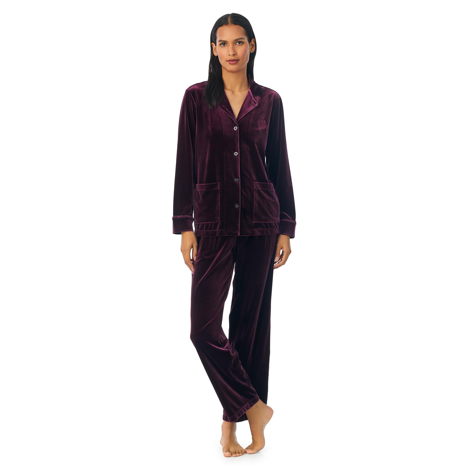 Длинный пижамный комплект с бархатным воротником и длинными рукавами LAUREN Ralph Lauren