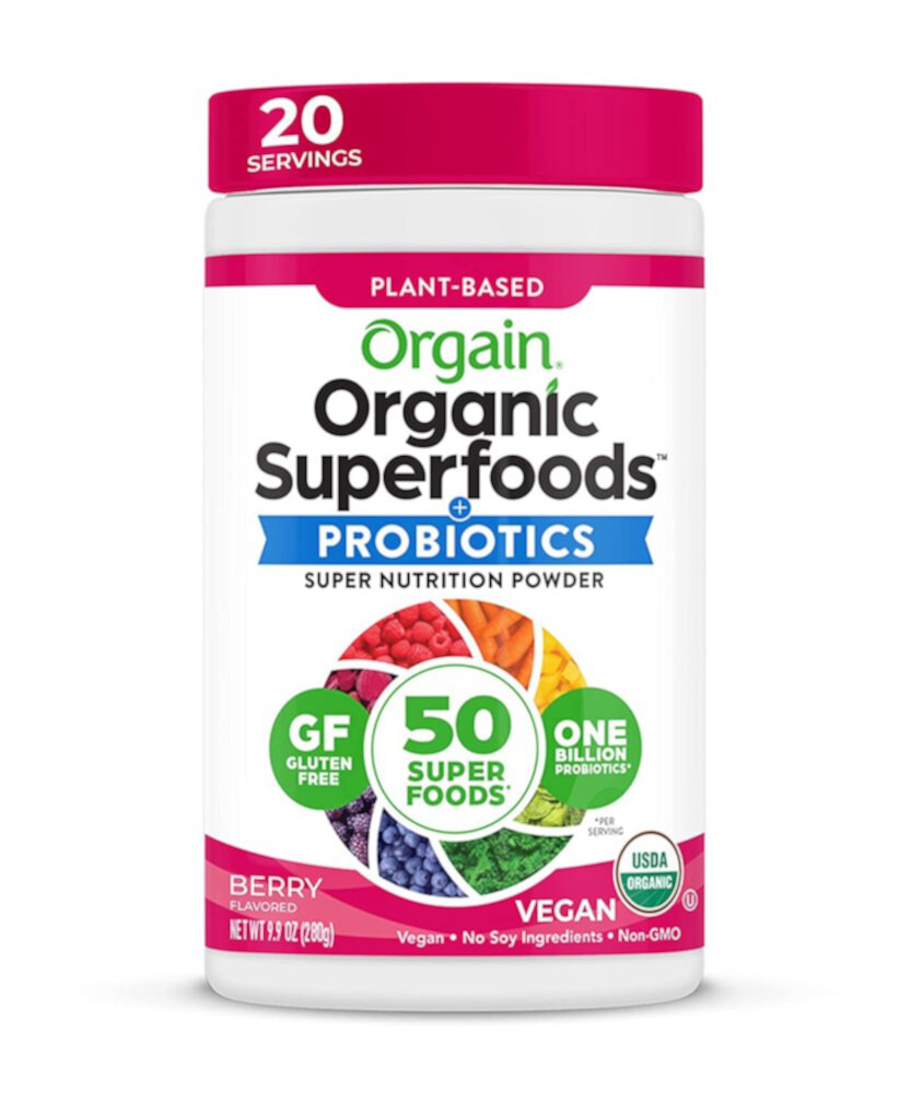 Веганская органическая зелень и 50 порошков суперпродуктов — 1B ягод с пробиотиками — 0,62 фунта Orgain