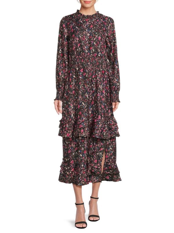 Многоярусное платье-миди с цветочным принтом Koko + Mason