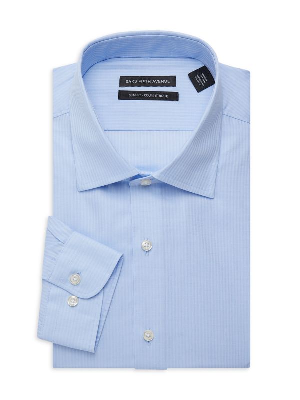 Жаккардовая классическая рубашка приталенного кроя в полоску Saks Fifth Avenue