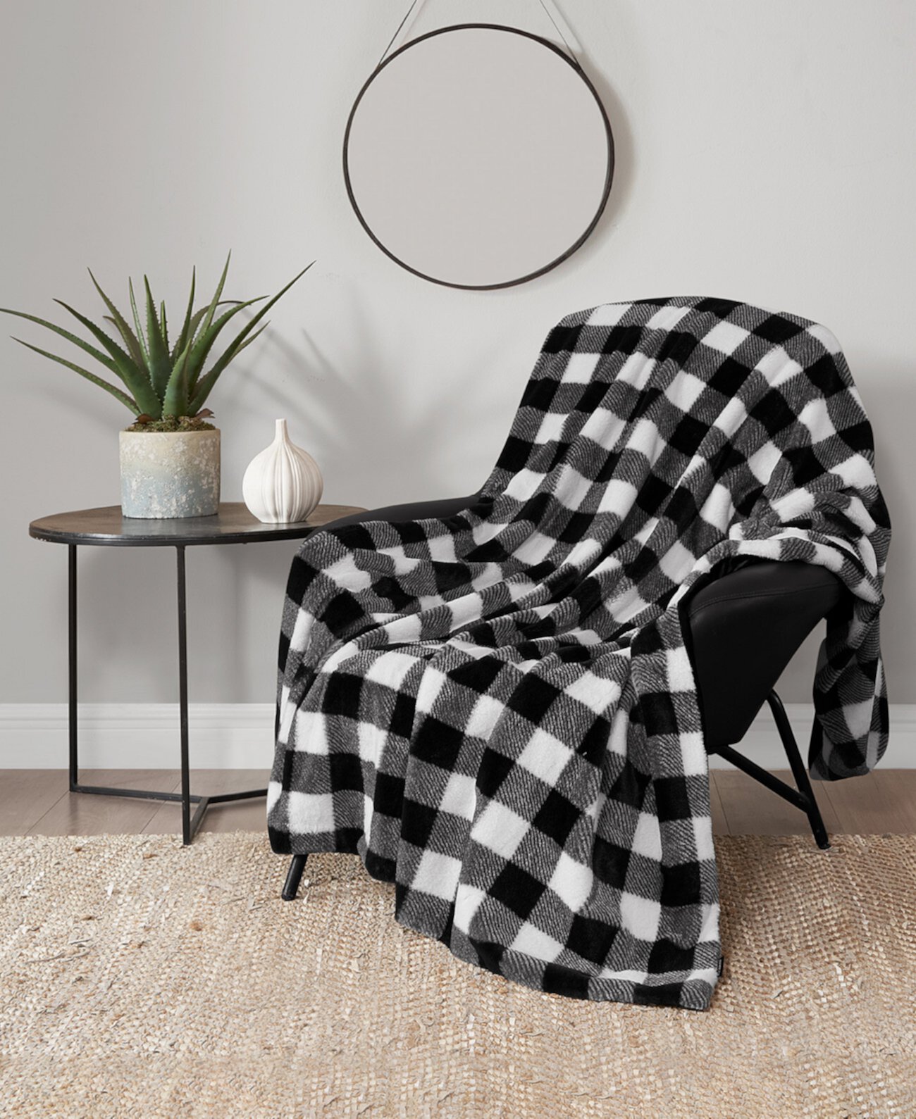 Printed Buffalo Check Plaid Faux Fur Throw Blanket, 50" x 70" Lucky Brand