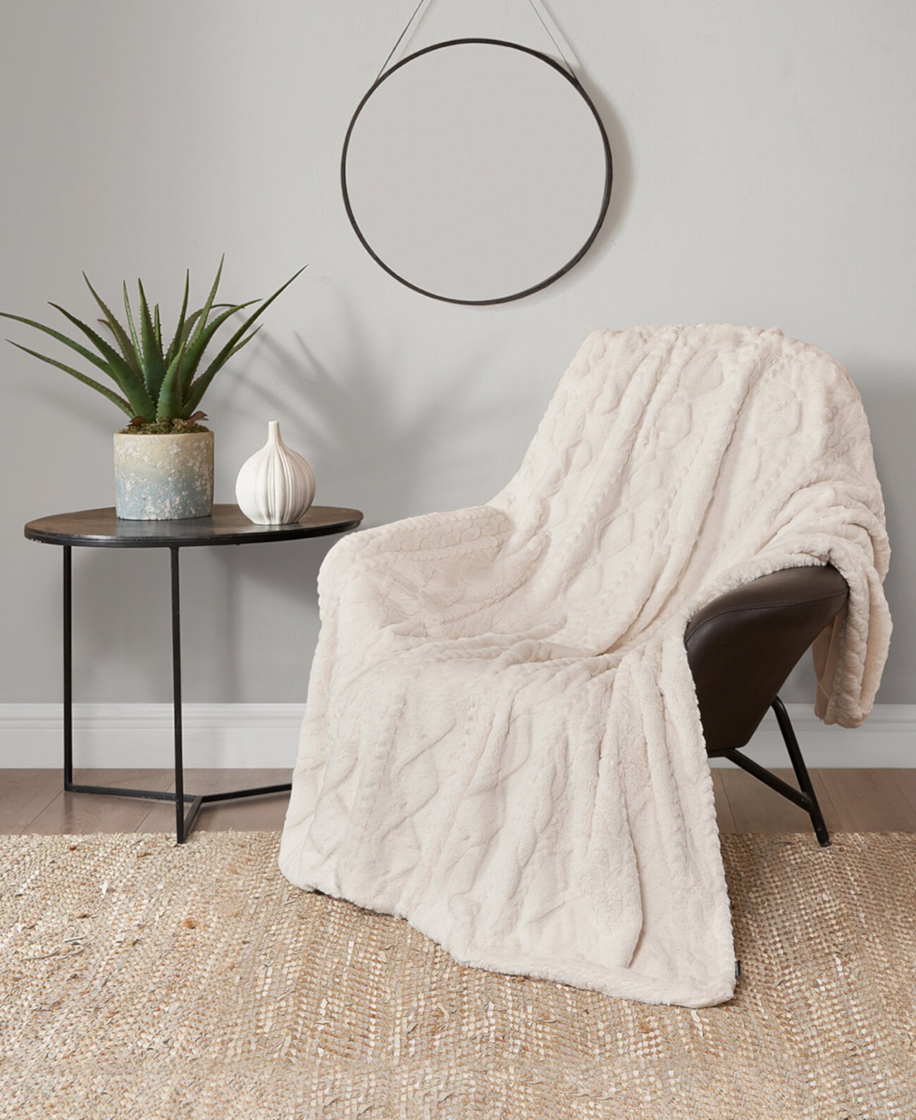 Embossed Cable Faux Fur Throw Blanket, 50" x 70" Lucky Brand