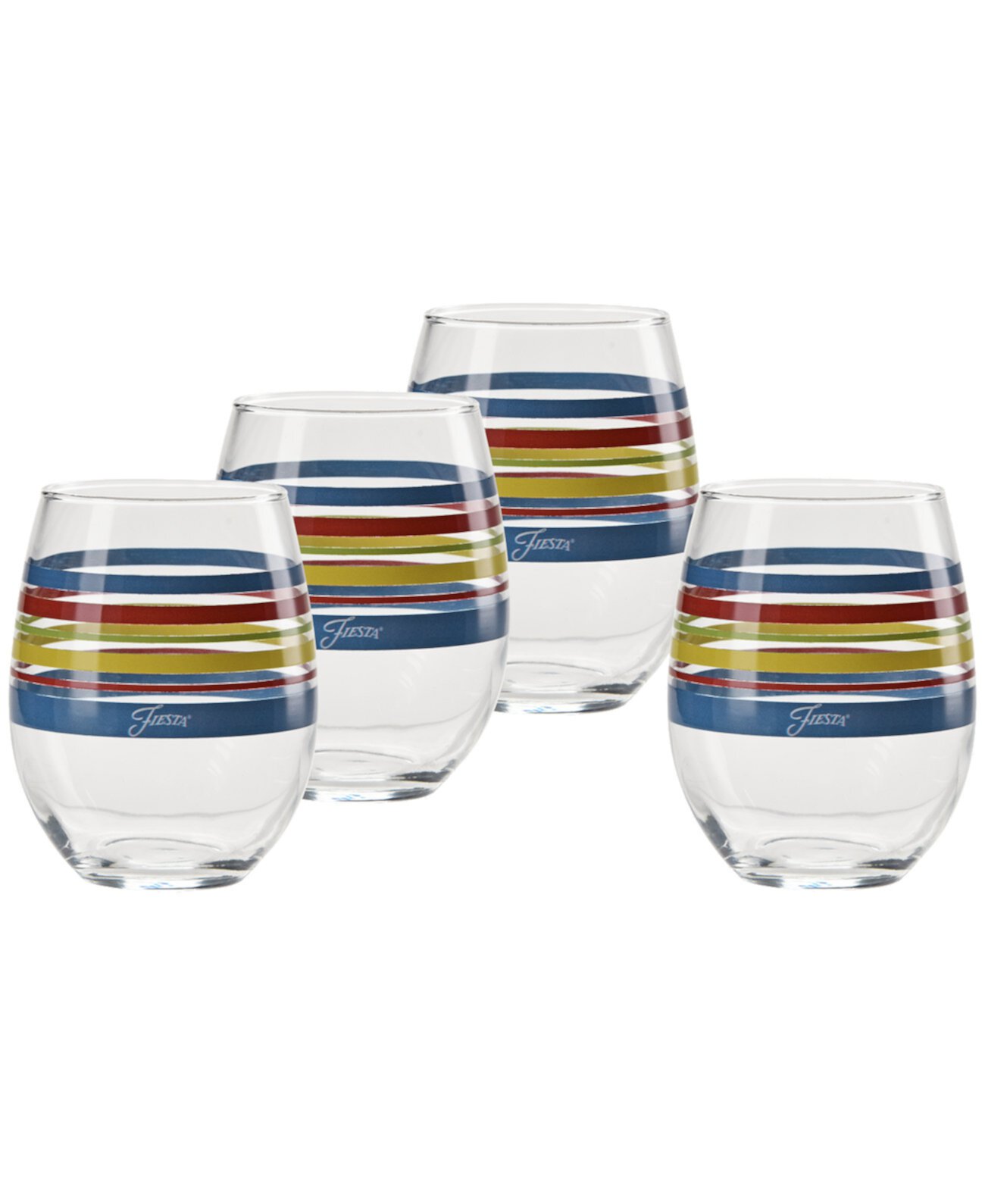 Bright Stripes 15-Ounce Stem Less Wine Glass, Set of 4 FIESTA