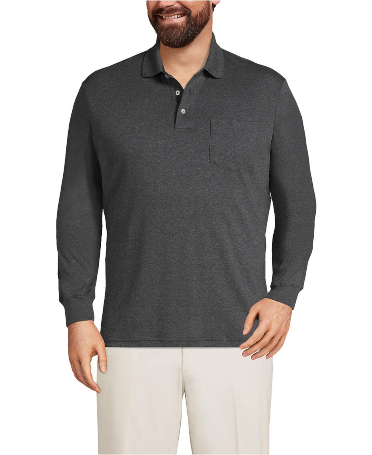 Men's Big Long Sleeve Super Soft Supima Polo Shirt with Pocket Lands' End