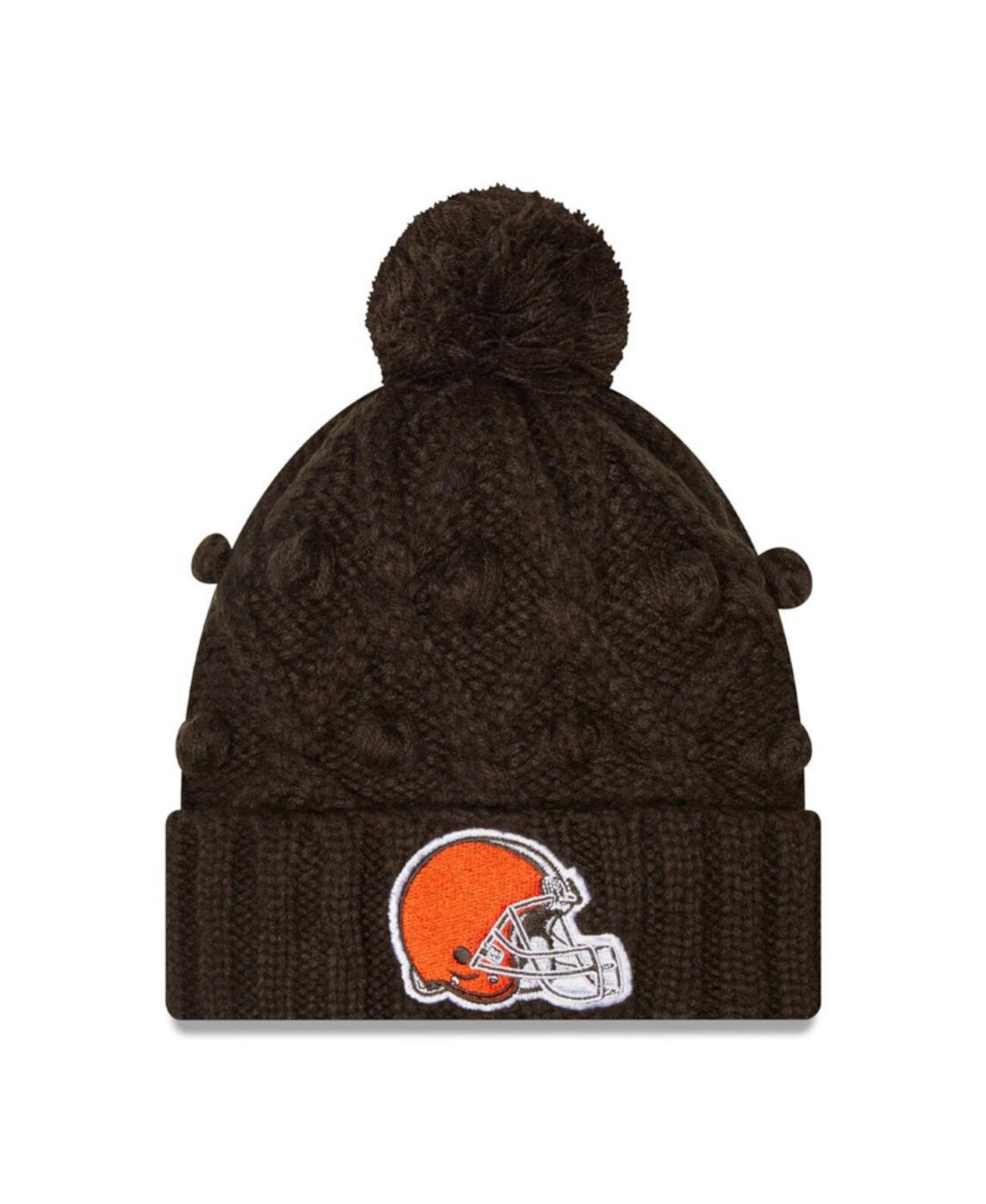 Женская коричневая вязаная шапка с отворотом и помпоном Cleveland Browns New Era