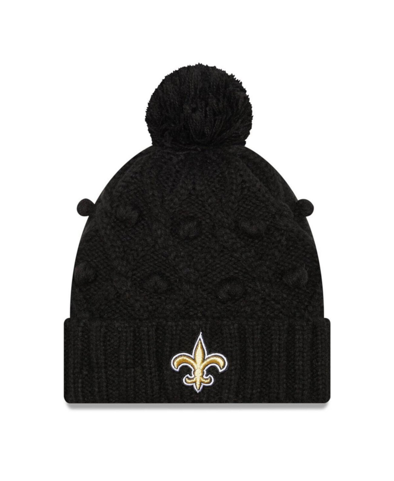 Женская черная вязаная шапка с подворотом и помпоном New Orleans Saints New Era